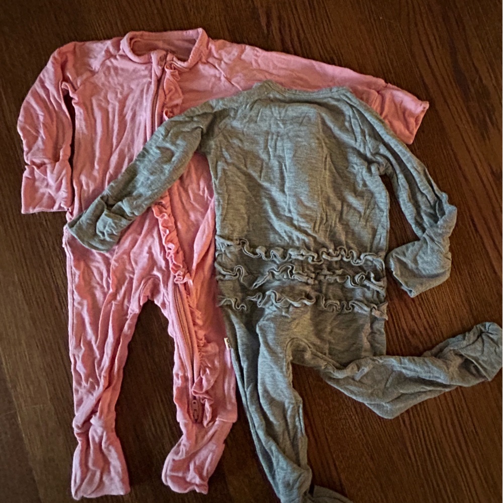 Little Sleepies Pink and Gray Kids One Pieces Footies